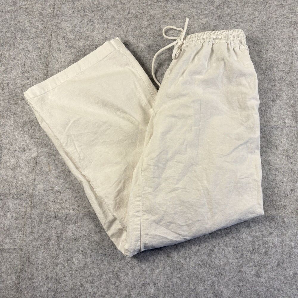 Motel Rocks White Drawstring Wide Leg Pants Womens Medium 100% Cotton Pockets